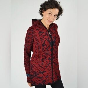 Icelandic Design Orchid Sweater Red and Black Hooded Zip Front Cardigan, L